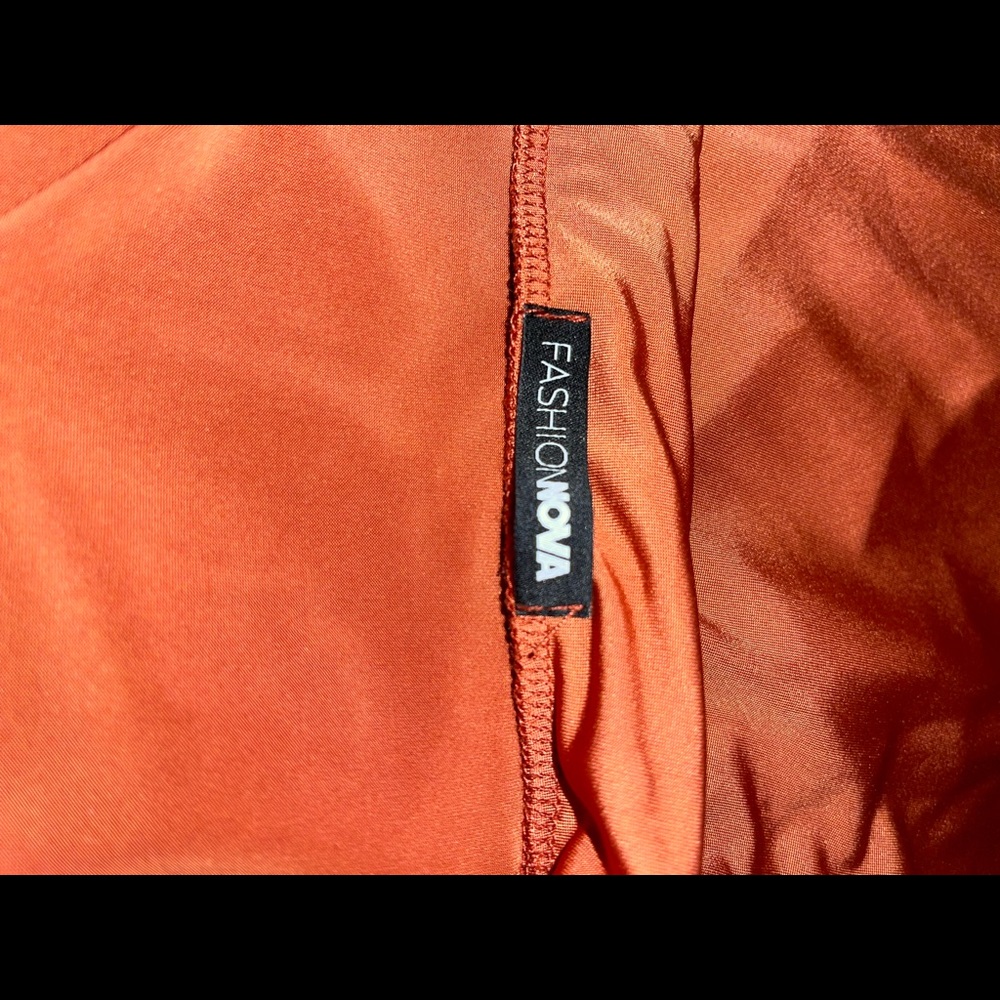 Satin rust asymmetrical ruched open slit skirt - Picture 6 of 9